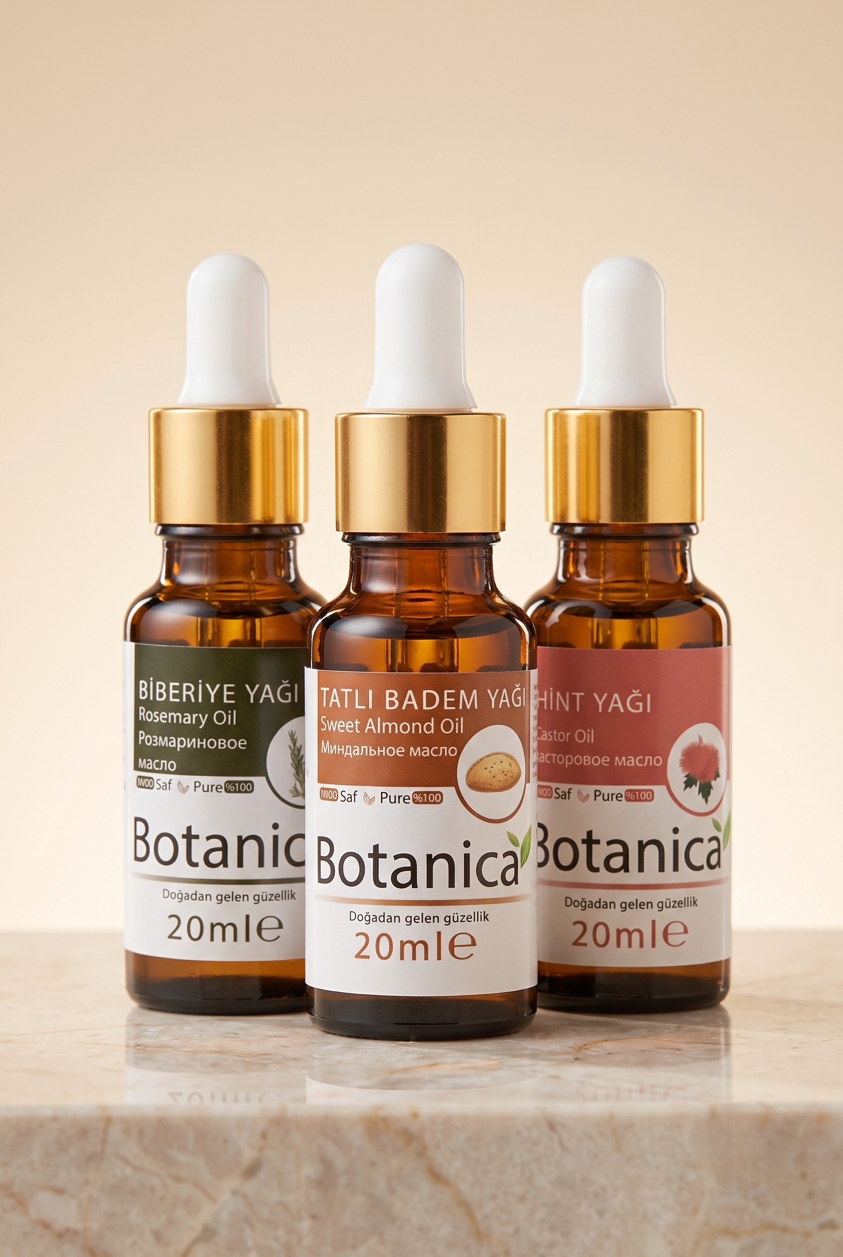 Botanica Saç Bakım Seti · Biberiye, Hint ve Tatlı Badem yağı, 3 x 20 ml